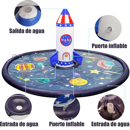 Sprinkler Water Play Mat Rocket Splash Outdoor Inflatable Pad Pool Fun Kids