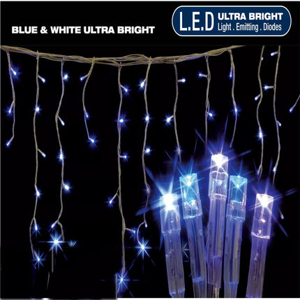480 LED 14.5M Blue & White Solar Icicle Christmas Lights With 8 Functions