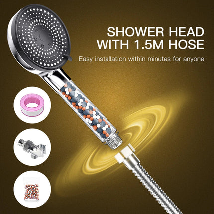 5 IN 1 Filtered Shower Head High Pressure 5 Modes Hard Water Mineral Bead