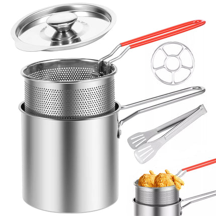 Deep Fryer with Strainer Basket and Handle Stainless Steel Fry Pot+basket+cover+furnace+clip