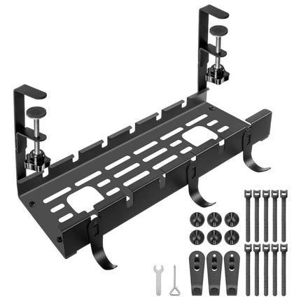 Under Desk Cable Socket Cord Rack Organizer Hide Wire Table Management Black