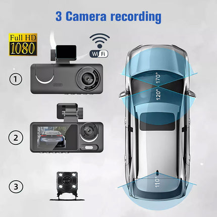 HD 1080P Dash Camera Front and Rear Inside Car DVR Dash Cam Video Recorder 3 Len