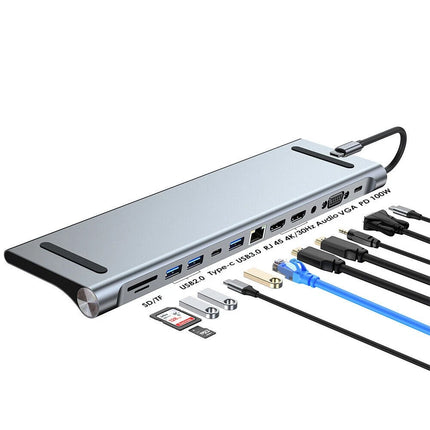 12 in 1 Laptop Docking Station Type-C Dual HDMI Adapter USB-C Triple Display