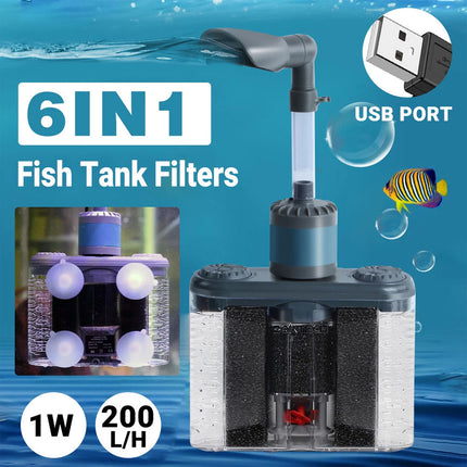 6in1 Aquarium Fish Tank Filter Cycle Oxygenated Filtration Water Purifier Silent