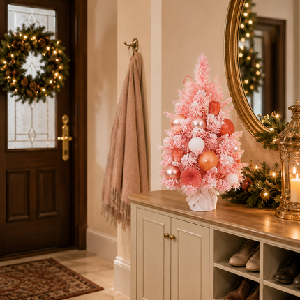 60cm Pink PE Mixed Tip Christmas Tabletop Tree Rose Gold Snowy Decor Gift