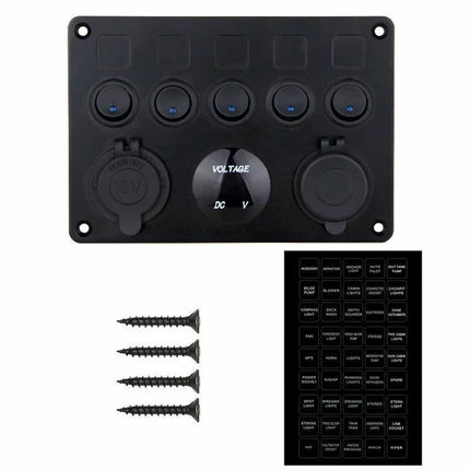 12V Switch Panel USB Charger 5 GANG ON-OFF Toggle LED Rocker for Car Boat Marine