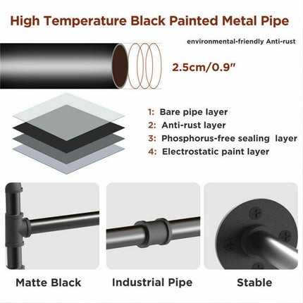 Clothes Rack Industrial Pipe Wall Mounted Garment Rack Hanging RodCloset Storage