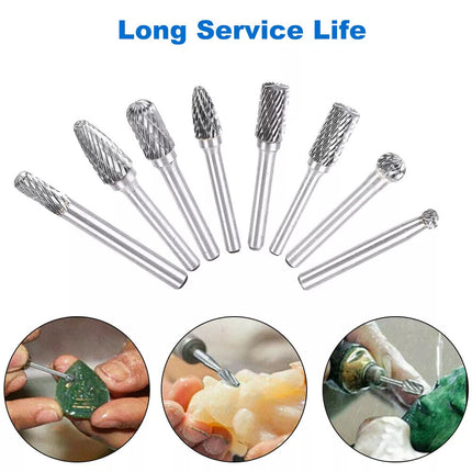 8X 1/4&#034; 6mm Shank Die Grinder Tungsten Carbide Rotary Carving Bits Grinding Kit