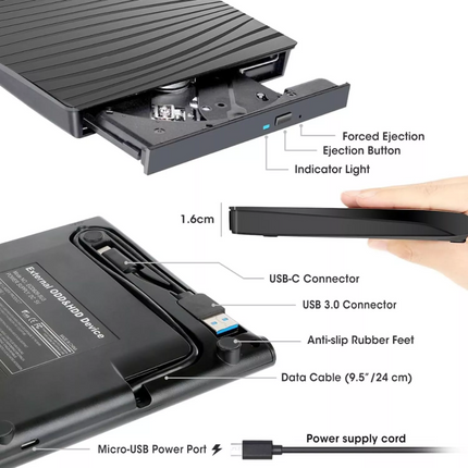 External CD/DVD-RW Drive USB 3.0,Portable Optical Burner Player for Laptop PC