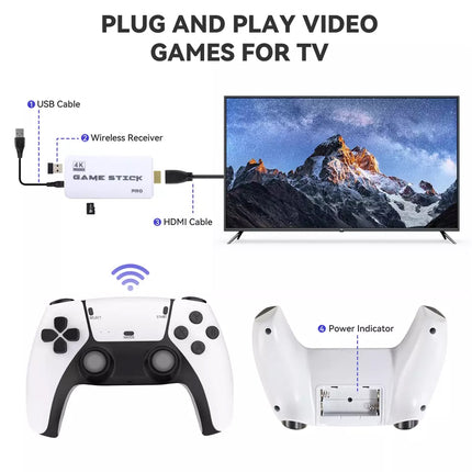 128G 4K HDMI TV Video Game Stick Retro Gaming Console 2 Wireless Controller