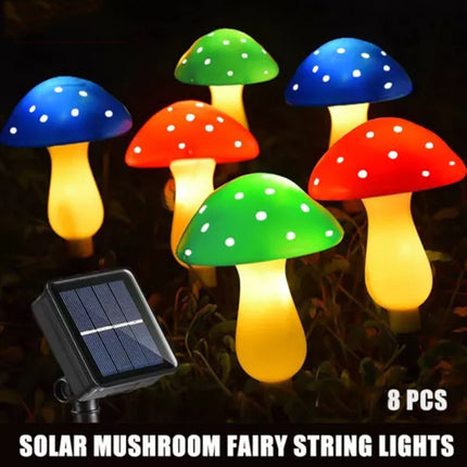 Solar Mushroom Lights LED Fairy String Light Outdoor Garden Path Xmas Decor Lamp