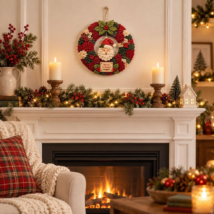 Christmas Wreath Making Kit Santa 30cm DIY Fabric Poke Art Front Door Decor