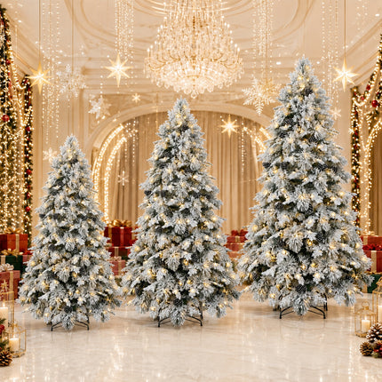 180cm Snow Flocked Christmas Tree Warm 220 LEDs Light Pre Lit Pine Cone Winter Xmas Decor