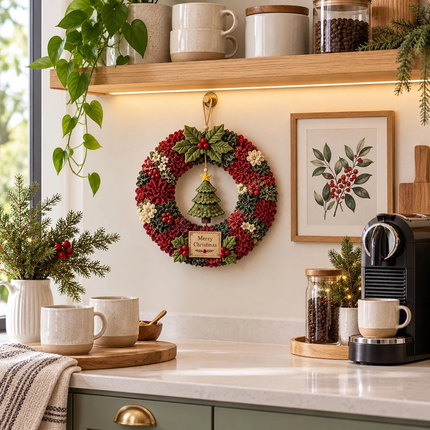 Christmas Wreath Making Kit 30cm DIY Tree Fabric Poke Art Front Door Decor