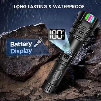 1500000lm LED Flashlight Torch Zoom Light Super Bright Camping Rechargeable Lamp