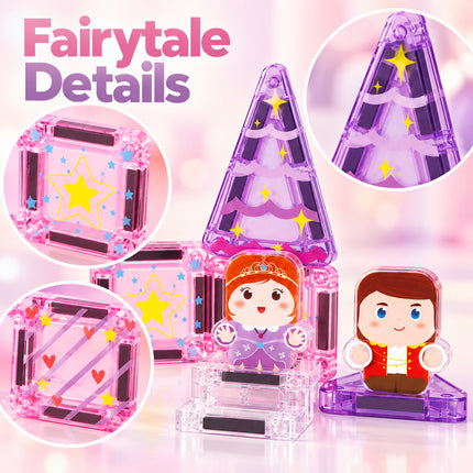 32 Pcs Mini Magnetic Tiles Princess Castle Storage Tin Set Christmas Gift Toy