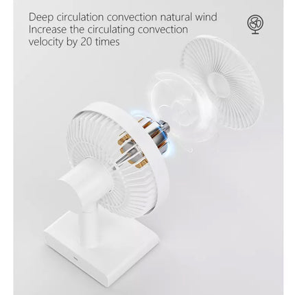 9 Inch USB Rechargeable Desk Table Fan Auto Moving heads w/ Clock Time Display