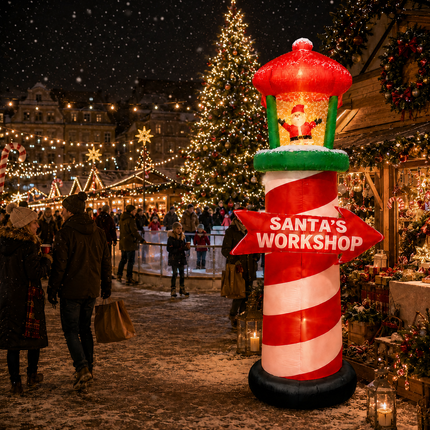 9FT Inflatable Santa's Workshop Lighthouse Snow Spray Christmas Blow Up Outdoor Decor