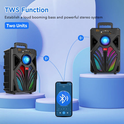2000W 8" Bluetooth Speaker Stereo Subwoofer Heavy Bass Sound Karaoke Machine Mic