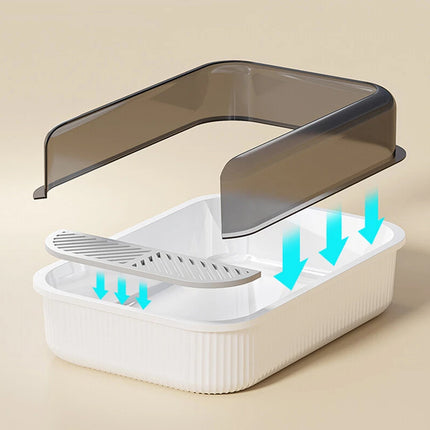 Entry Cat Litter Tray: Open Design, Splash Guard - Easy Clean Kitty Toilet Grey