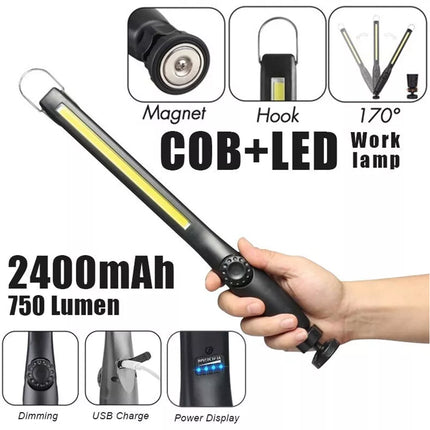 LED COB Portable Work Light Car Garage Mechanic Hand Torch Lamp USB Rechargeable