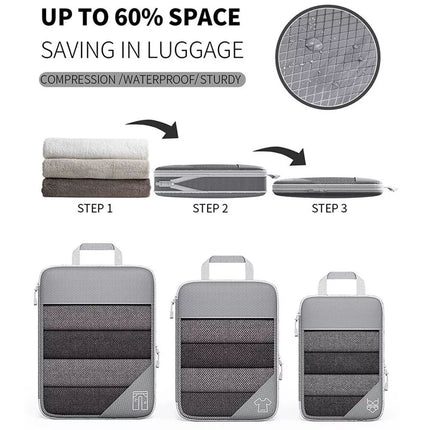 6Pcs Compression Packing Cubes Expandable Luggage Storage Bags Set Travel Packing Bag Black
