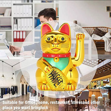 Chinese Lucky Fortune Money Waving Gold Maneki-Neko Cat Figure Feng Shui Decor 13.8*12.8*20.5cm