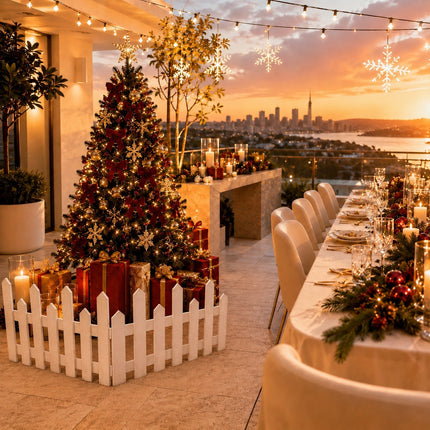 160cm White Wooden Christmas Tree Fence 4-Section Picket Holiday Decor Indoor Outdoor