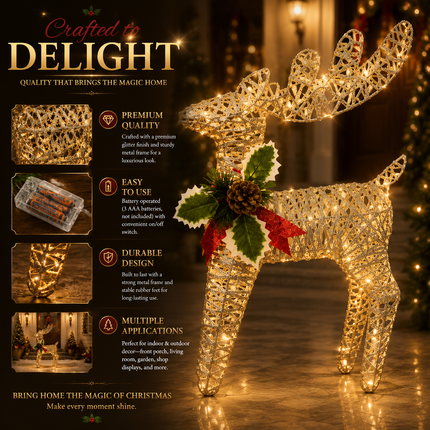 60cm LED Glitter Reindeer Christmas Decoration Xmas Deer Ornament Indoor Outdoor
