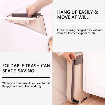 9L Foldable Hanging Trash Can Kitchen Cabinet Door Waste Bin Cupboard Basket White