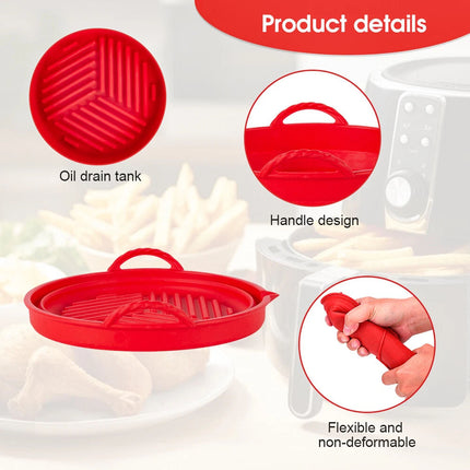2Pcs Air Fryer Silicone Pot Fryer Basket Liner Non-Stick Reusable Baking Tray  (1 x Rectangle + 1 x Round)