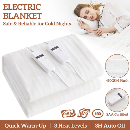 Plush Electric Blanket Fully-Fitted Washable Winter Warm Underlay Double(137x193cm)
