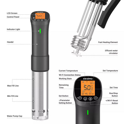 WIFI Sous Vide Culinary Cooker Immersion Circulator ISV-200W Alarm 1000W