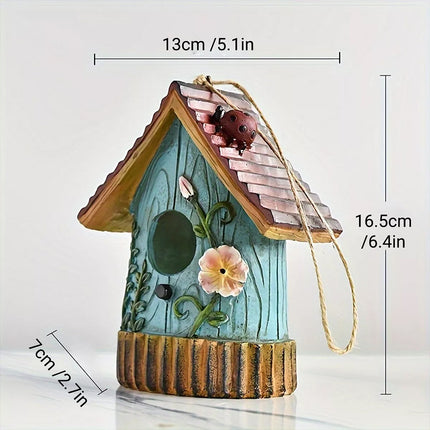 Handmade Artistic Resin Birdhouse Weather-Resistant Garden Hanging Ornament Blue