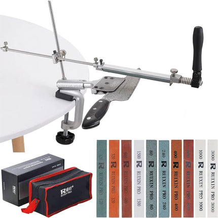 Knife Sharpener System Angle Adjustable Sharpening w/ 10 Whetstones & Gloves Set