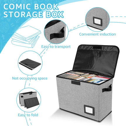Comic Book Storage Box Foldable Comic Book Bin Washable Integrated Comic (grey)
