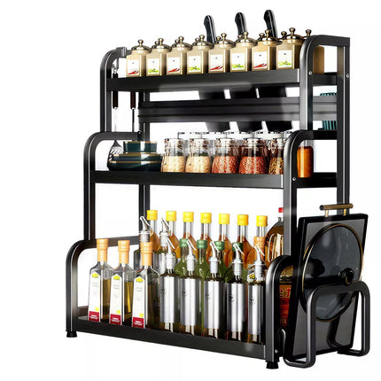 3 Tiers Kitchen Organiser Spice Rack Jar Shelves Storage Seasoning Stand Shelf Black