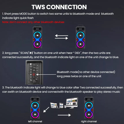 2000W Loud Bluetooth Speaker Portable Party Outdoor Wireless Subwoofer with Mic