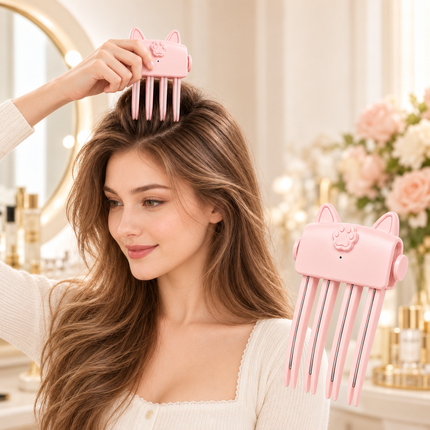Pink Cat Ear Heated Hair Root Volumizing Clip 2 Heat Type-C Rechargeable Styler