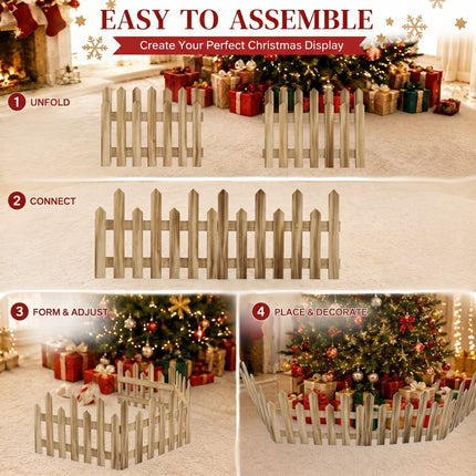 160cm Natural Wood Painted Christmas Tree Fence – 4-Section Wooden DIY Holiday Border