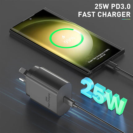 Black PD 25W Fast Charger Power Adapter Samsung Type C Wall USB-C Cable Google Oppo