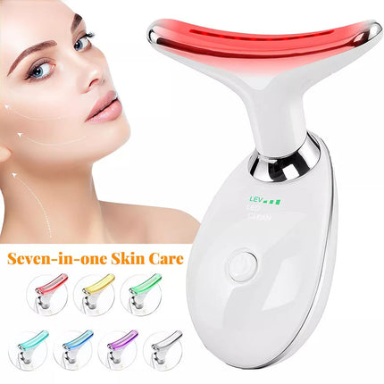 Neck Lifting Anti Wrinkle Facial Massager Beauty Device Vibration LED Light Skin(White)