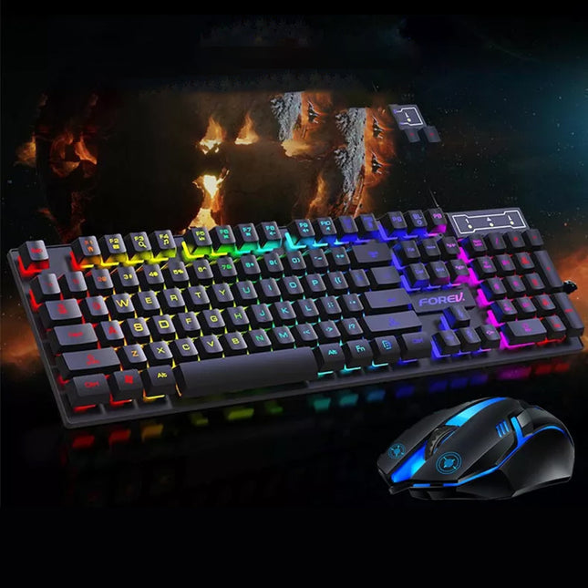 T6 Gaming Keyboard and Mouse Set for PC Laptop Rainbow Backlight Usb Ergonomic