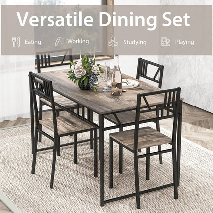 5 Piece Dining Table Set Industrial Kitchen Table & 4 Chairs Metal Frame