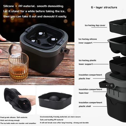 Crystal Whiskey Ice Sphere Mould 4 Clear Ice Balls Maker 6cm Food-Grade Silicone