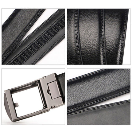 Mens Leather Belt Detachable Waistband Cuttable Strap Automatic Steel Buckle Black