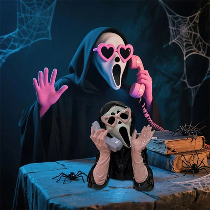 Ghoulish Resin Light Up Halloween Pink/Black Scream Ghost Face Statue Decor