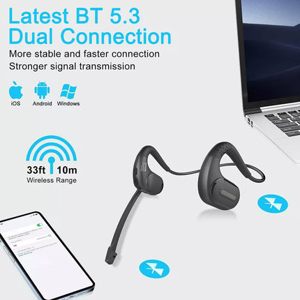 Bluetooth 5.3 Bone Conduction Headset Wireless Headphones & Removable Mic