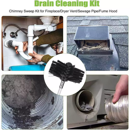 24x Flexible Chimney Sweep Set Kit Flue Sweeping Brush & Rod Soot Cleaning Rods