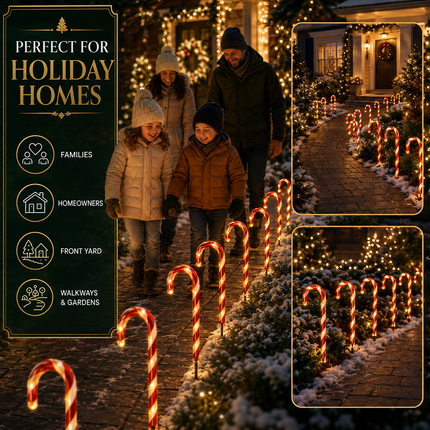 5 Pack 54cm Solar LED Candy Cane Christmas Lights IP65 8 Modes Garden Pathway